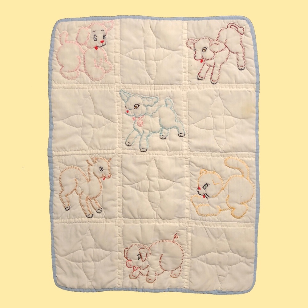 Vintage Embroidered Baby Quilt